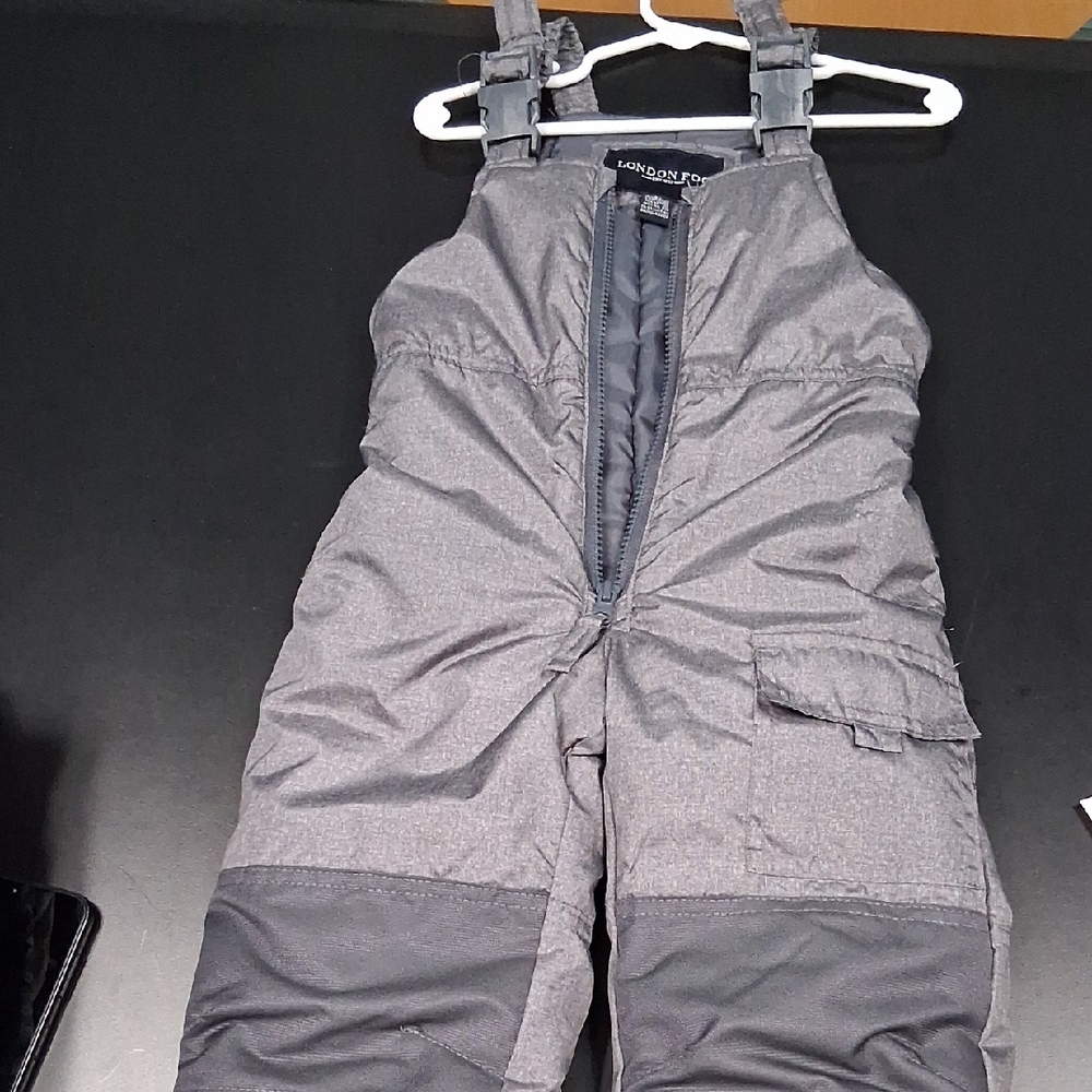 London Fog Grey Kids Snow Bib Overalls with Black Knee Panels